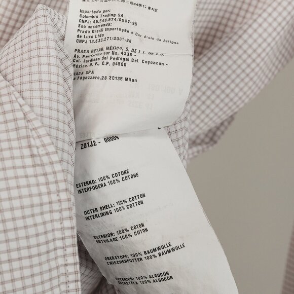 Prada 2015 Small Check White & Taupe Cotton Button-Up Oxford - Picture 11 of 14